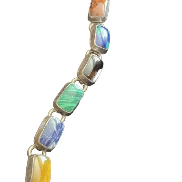 Taxco Mexico Vintage Southwestern Gems Panel Bracelet. Sterling Silver 925